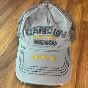 Caribbean Side Cancun Mexico Hat Gray Distressed Embroidered Souvenir Cap OSFA